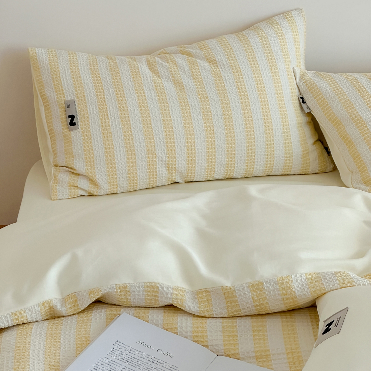 91家纺网 家纺一手货源 找家纺 静家居-简约原创家纺 2026新款ins小清晰简约全棉纯棉华夫格提花四件套-芝士系列 芝士-柠檬黄