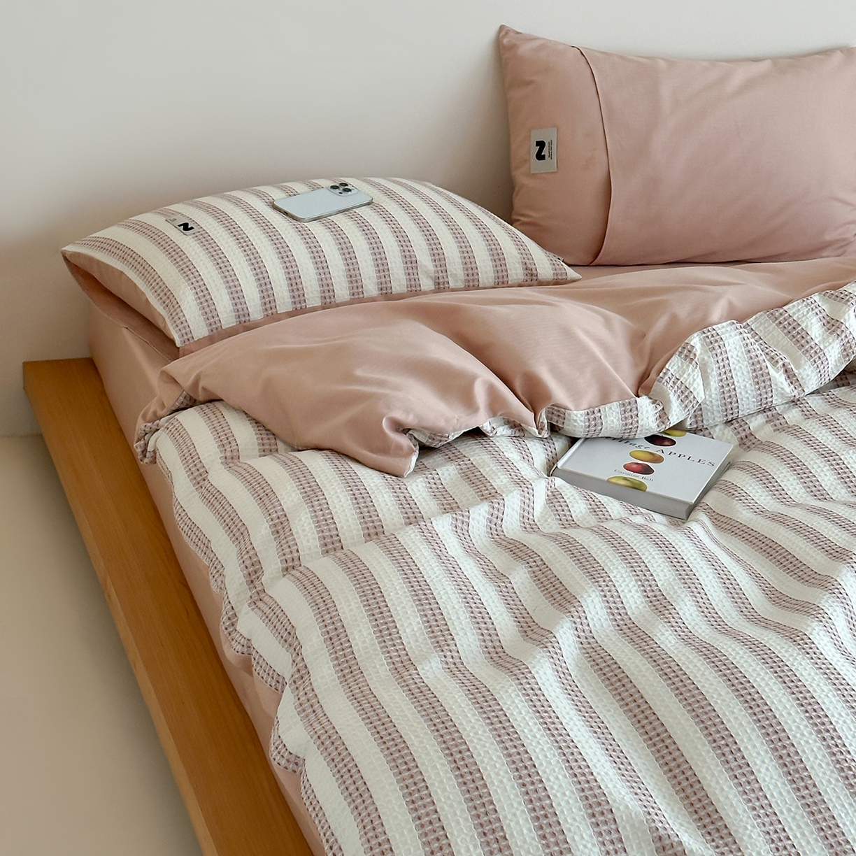 91家纺网 家纺一手货源 找家纺 静家居-简约原创家纺 2026新款ins小清晰简约全棉纯棉华夫格提花四件套-芝士系列 芝士-可可棕