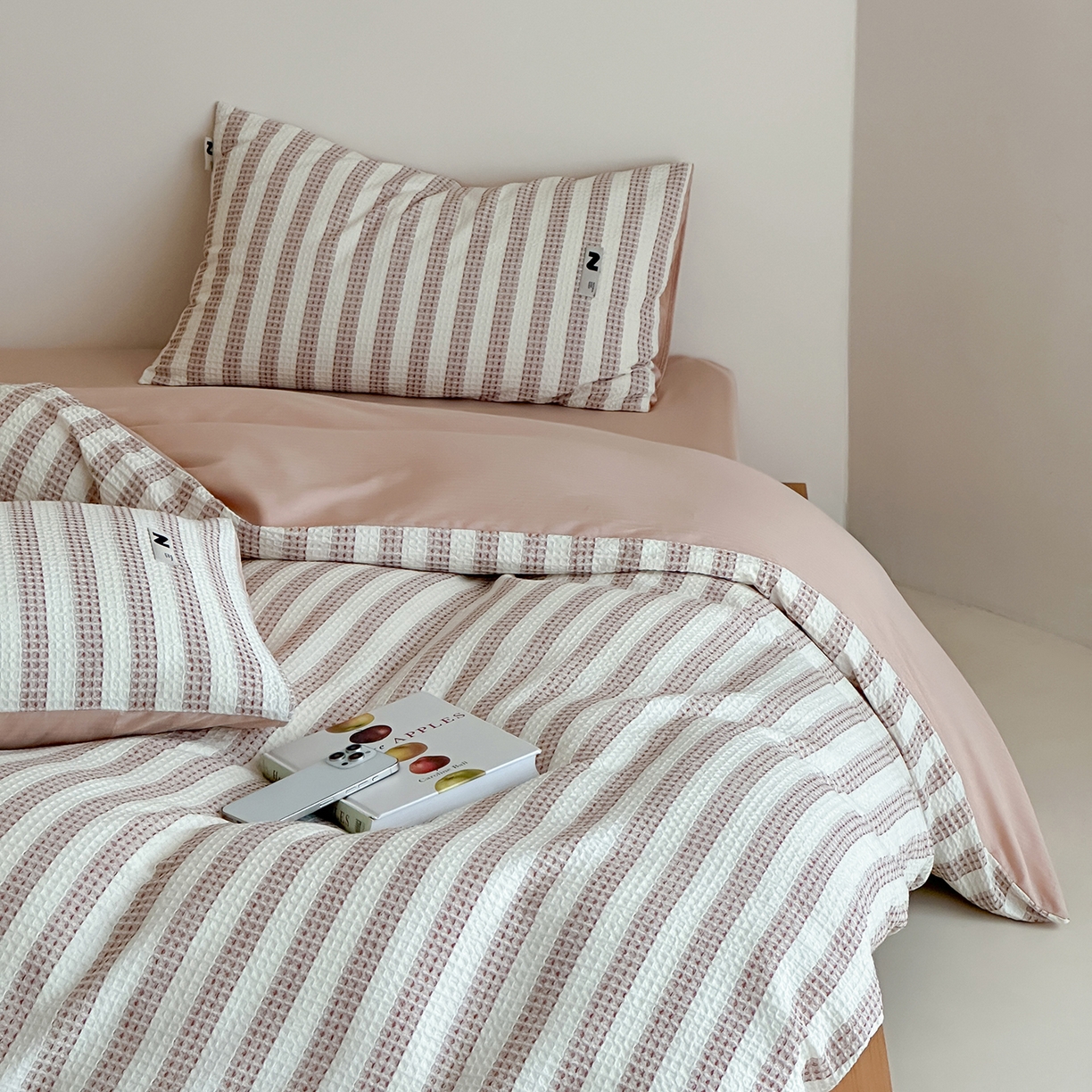 91家纺网 家纺一手货源 找家纺 静家居-简约原创家纺 2026新款ins小清晰简约全棉纯棉华夫格提花四件套-芝士系列 芝士-可可棕