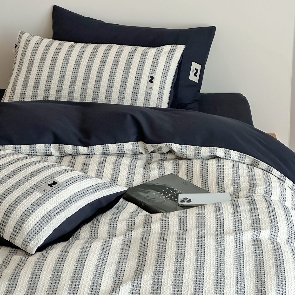 91家纺网 家纺一手货源 找家纺 静家居-简约原创家纺 2026新款ins小清晰简约全棉纯棉华夫格提花四件套-芝士系列 芝士-高级黑