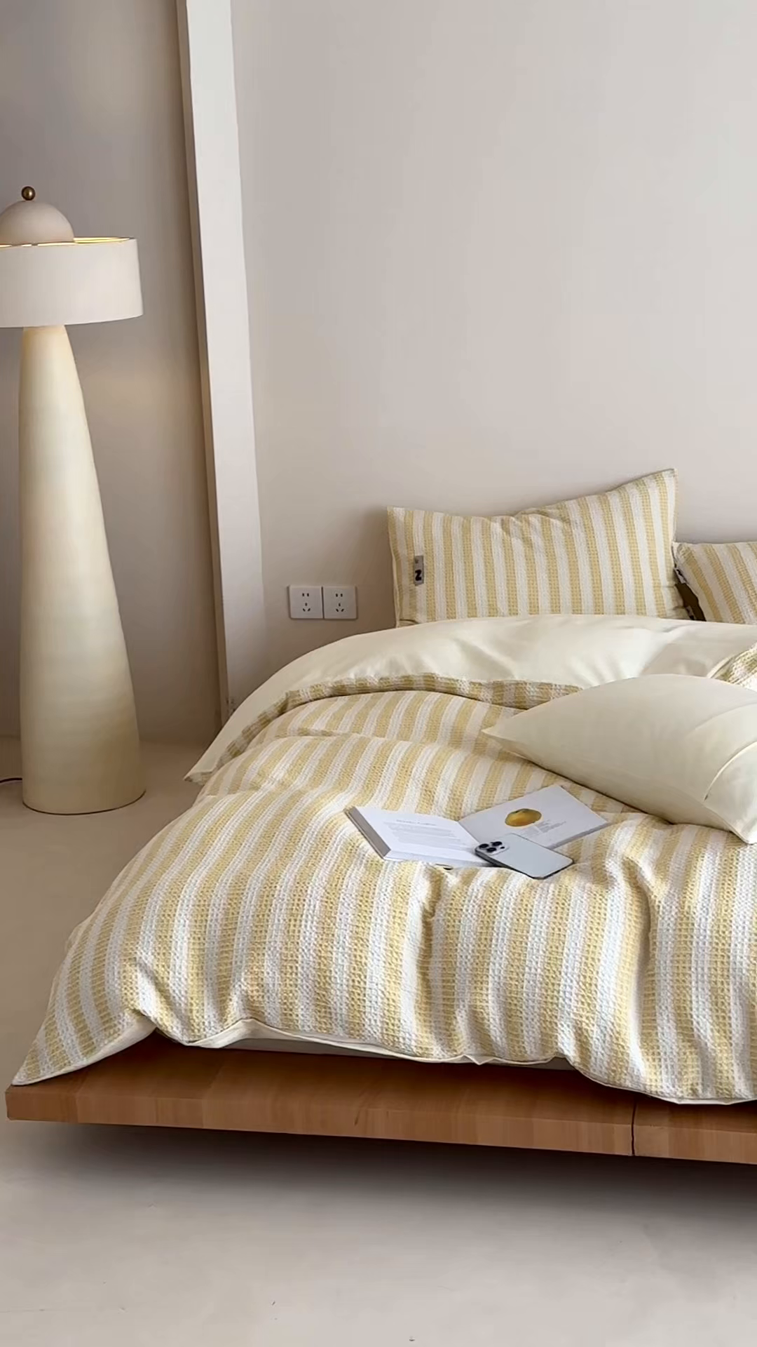 91家纺网 家纺一手货源 找家纺 静家居-简约原创家纺 2026新款ins小清晰简约全棉纯棉华夫格提花四件套-芝士系列 芝士-柠檬黄