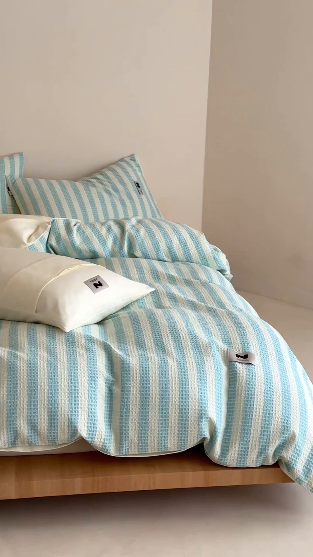 91家纺网 家纺一手货源 找家纺 静家居-简约原创家纺 2026新款ins小清晰简约全棉纯棉华夫格提花四件套-芝士系列 芝士-海盐蓝