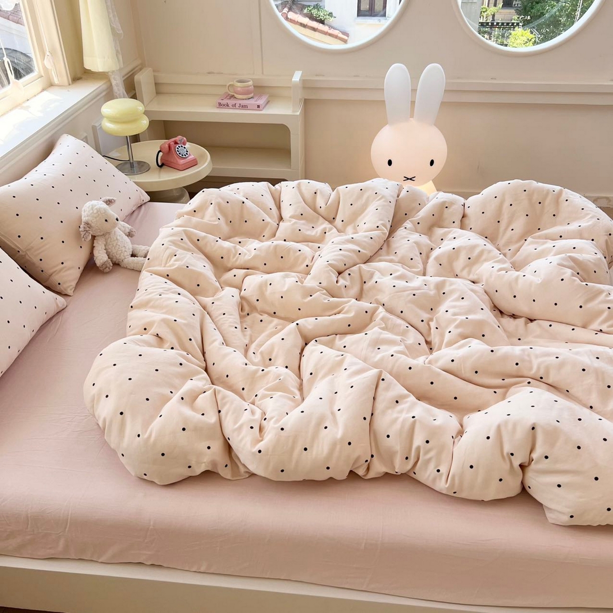 91家纺网 家纺一手货源 找家纺 一比一家纺 2026新款全棉双层纱四件套 粉啵啵