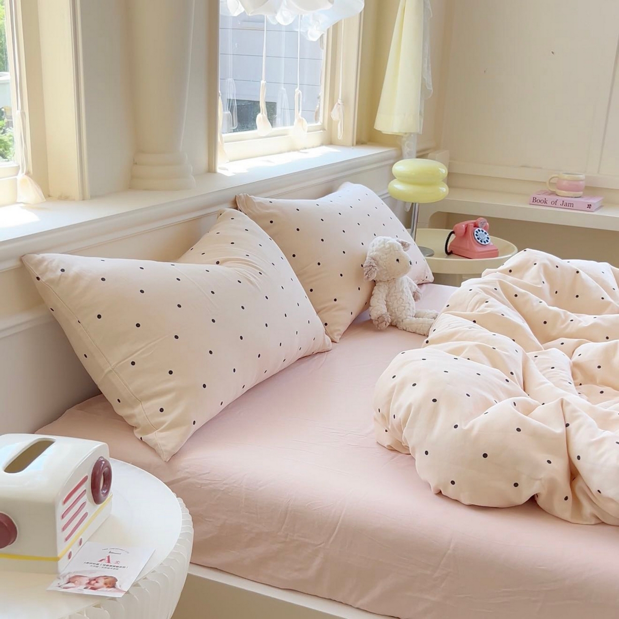 91家纺网 家纺一手货源 找家纺 一比一家纺 2026新款全棉双层纱四件套 粉啵啵