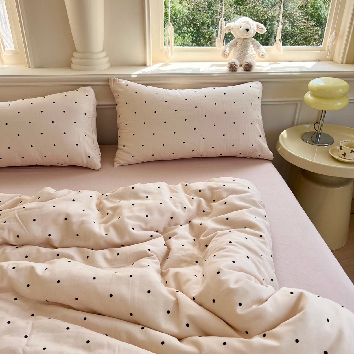 91家纺网 家纺一手货源 找家纺 一比一家纺 2026新款全棉双层纱四件套 粉啵啵