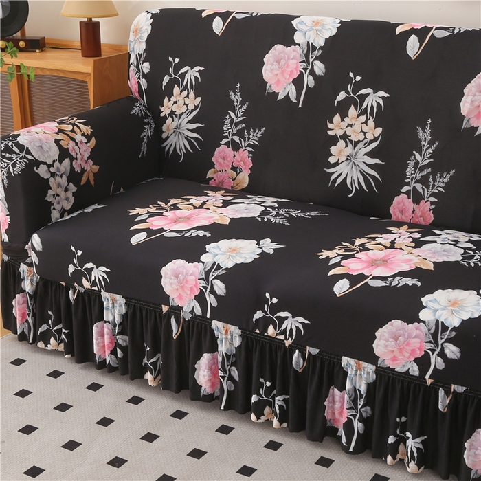 91家纺网 家纺一手货源 找家纺 雅竹家纺 牛奶丝印花裙边沙发套 粉黛