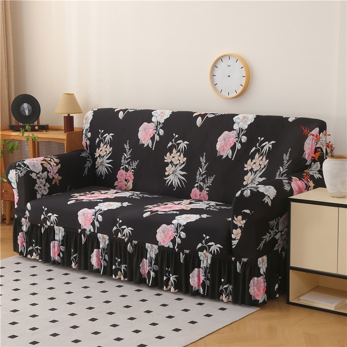 91家纺网 家纺一手货源 找家纺 雅竹家纺 牛奶丝印花裙边沙发套 粉黛