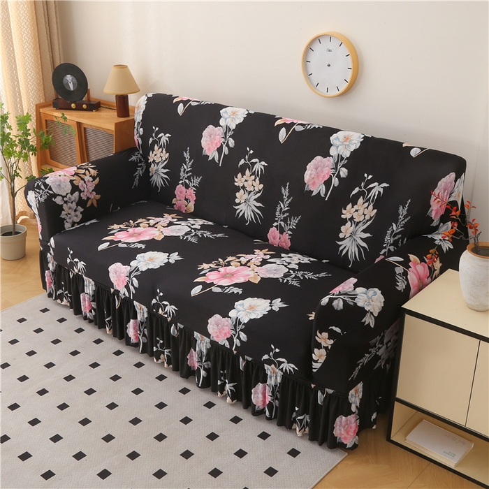 91家纺网 家纺一手货源 找家纺 雅竹家纺 牛奶丝印花裙边沙发套 粉黛