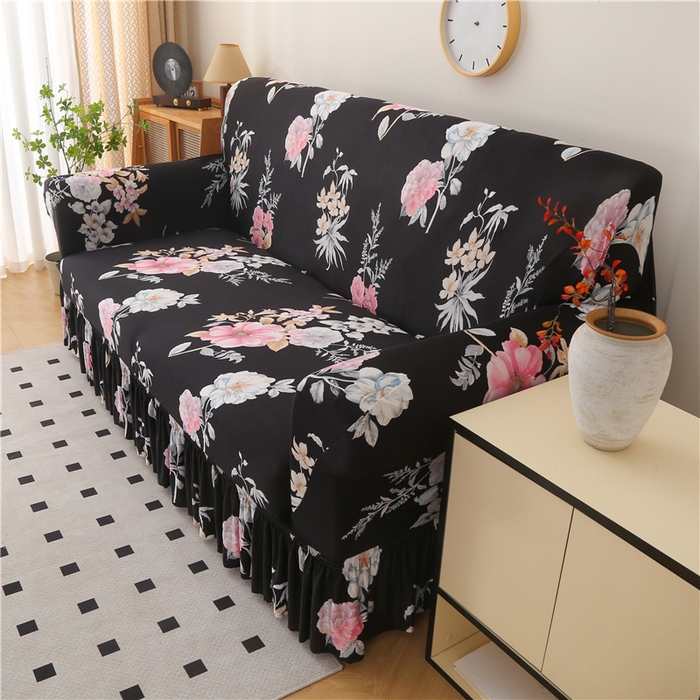 91家纺网 家纺一手货源 找家纺 雅竹家纺 牛奶丝印花裙边沙发套 粉黛