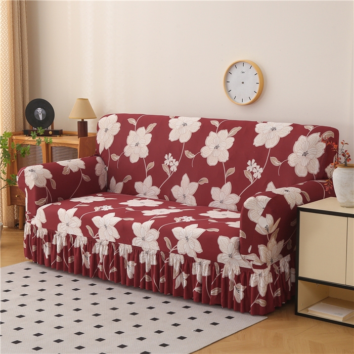 91家纺网 家纺一手货源 找家纺 雅竹家纺 牛奶丝印花裙边沙发套 红藤