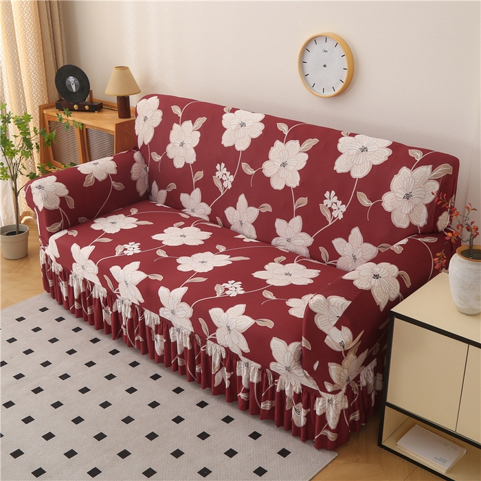 91家纺网 家纺一手货源 找家纺 雅竹家纺 牛奶丝印花裙边沙发套 红藤