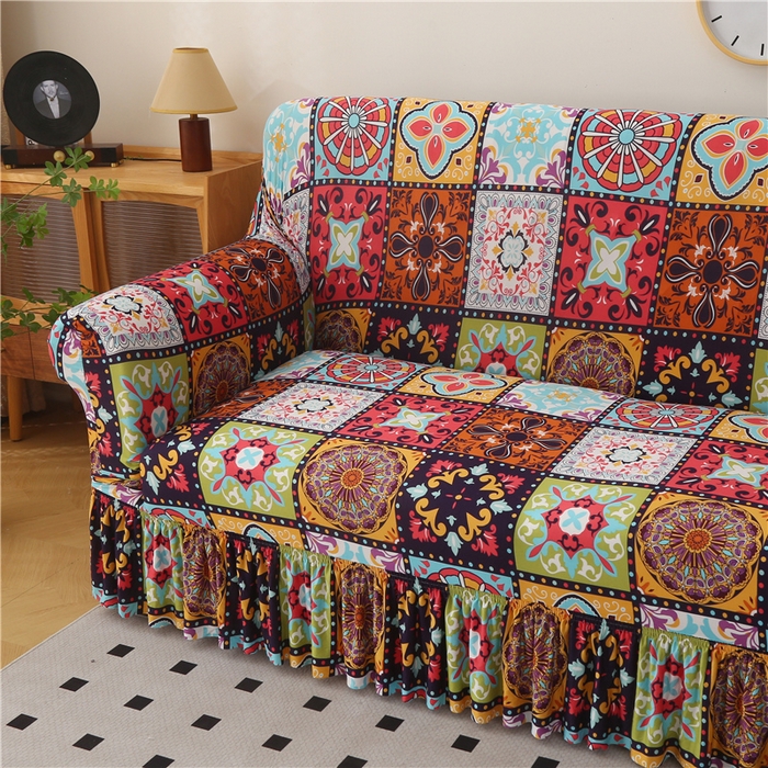 91家纺网 家纺一手货源 找家纺 雅竹家纺 牛奶丝印花裙边沙发套 九宫