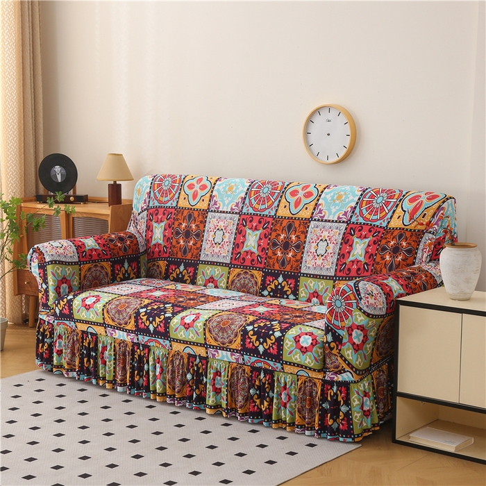 91家纺网 家纺一手货源 找家纺 雅竹家纺 牛奶丝印花裙边沙发套 九宫