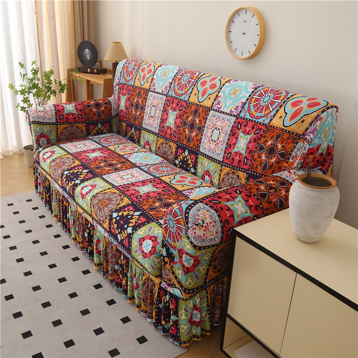 91家纺网 家纺一手货源 找家纺 雅竹家纺 牛奶丝印花裙边沙发套 九宫