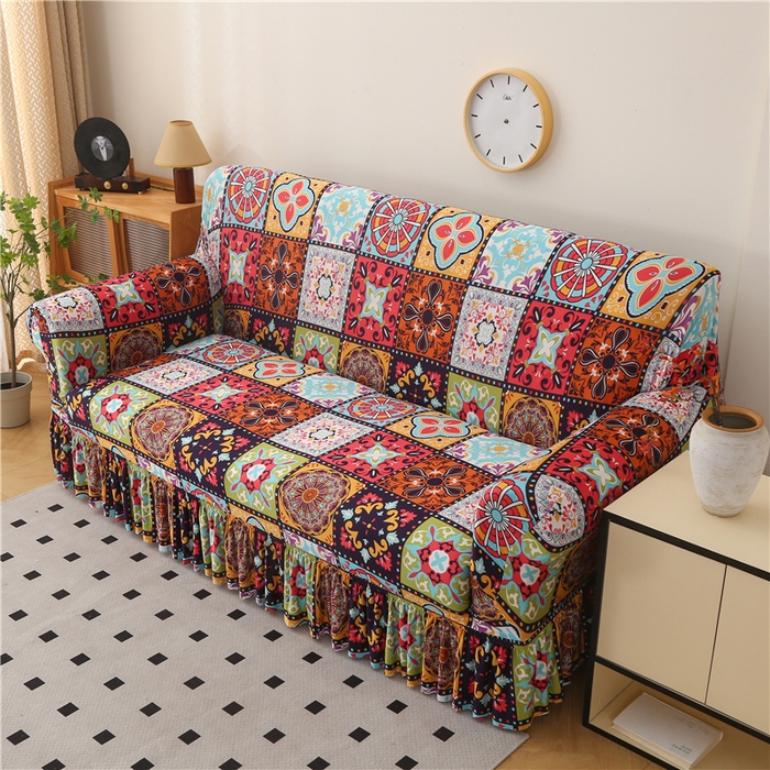 91家纺网 家纺一手货源 找家纺 雅竹家纺 牛奶丝印花裙边沙发套 九宫