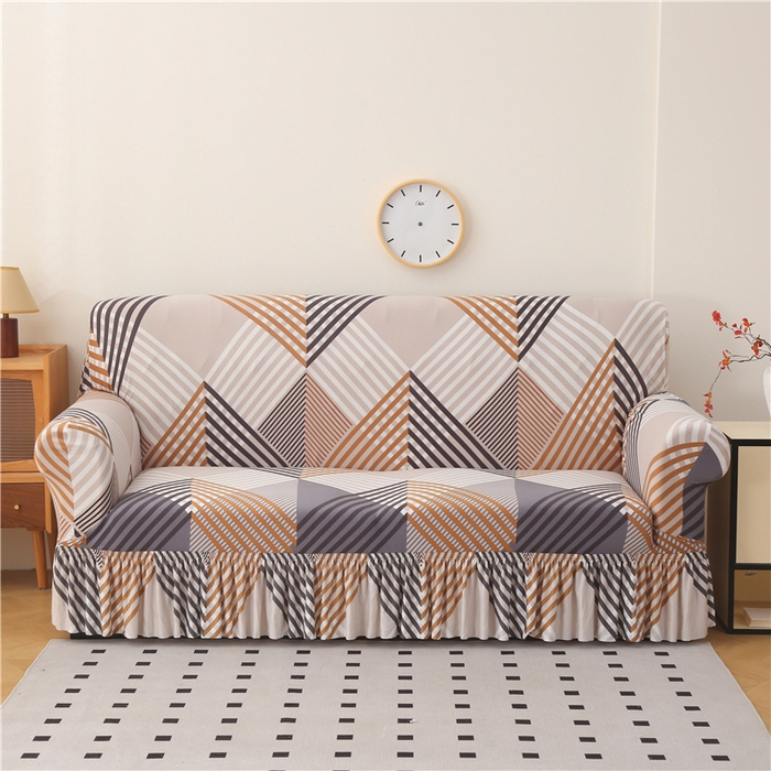 雅竹家纺 牛奶丝印花裙边沙发套 菱纹