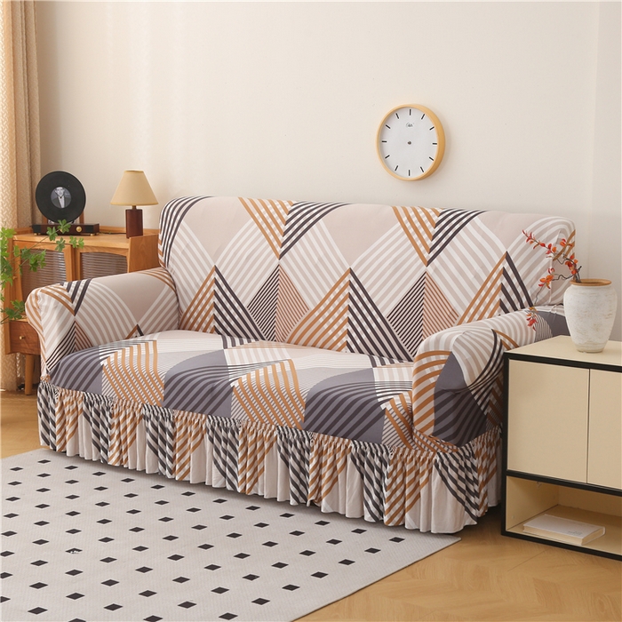 91家纺网 家纺一手货源 找家纺 雅竹家纺 牛奶丝印花裙边沙发套 菱纹