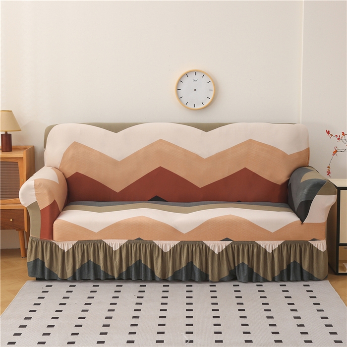 雅竹家纺 牛奶丝印花裙边沙发套 流波