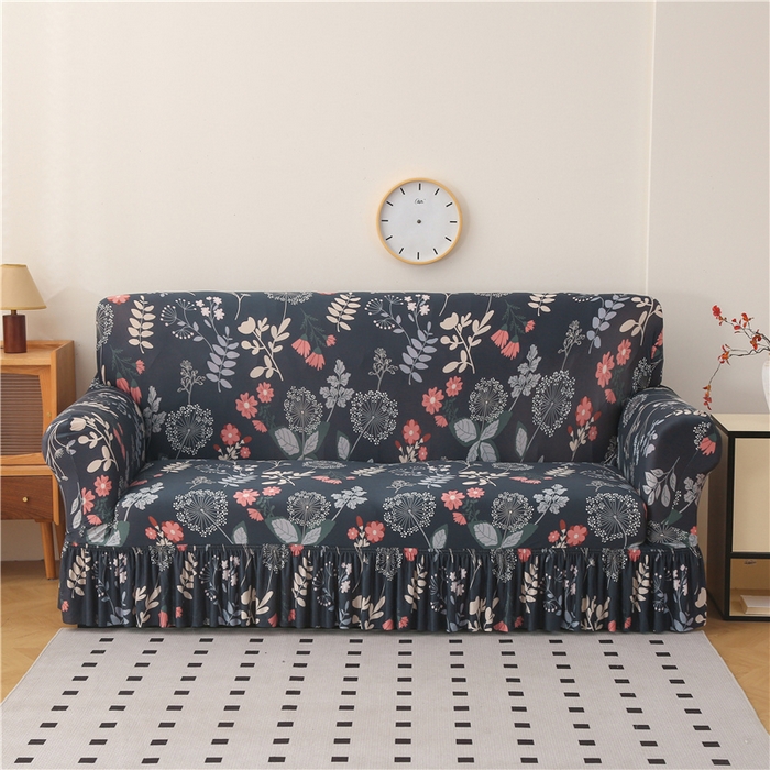 雅竹家纺 牛奶丝印花裙边沙发套 青蔓