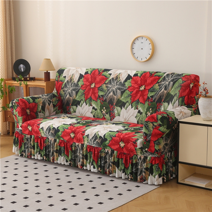 91家纺网 家纺一手货源 找家纺 雅竹家纺 牛奶丝印花裙边沙发套 璎珞