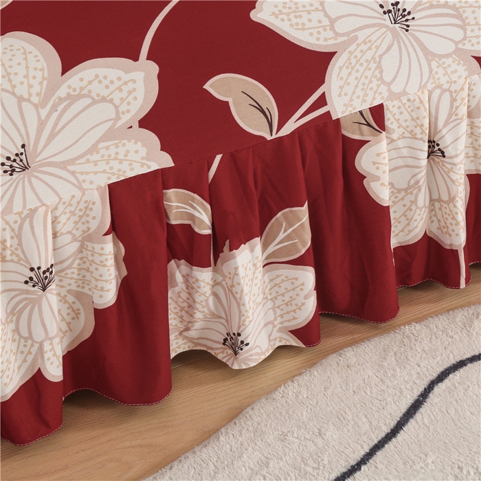 91家纺网 家纺一手货源 找家纺 雅竹家纺 牛奶丝印花裙边沙发床套 红藤