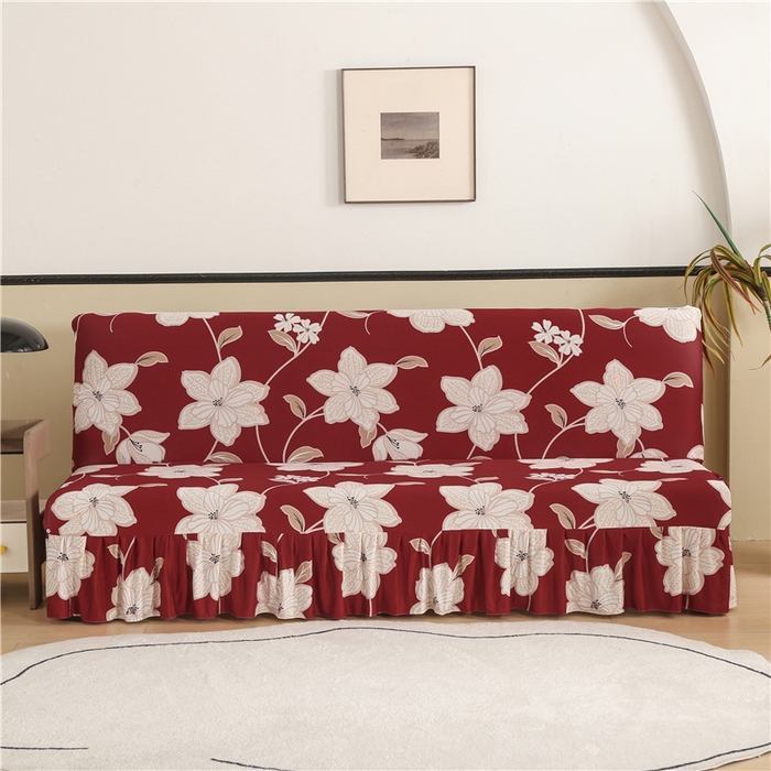 雅竹家纺 牛奶丝印花裙边沙发床套 红藤