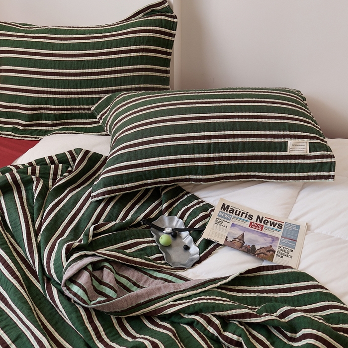 91家纺网 家纺一手货源 找家纺 （总）沐瑟家纺 2026新款A类全棉三层色织提花纱布日系纱布枕巾-彩条