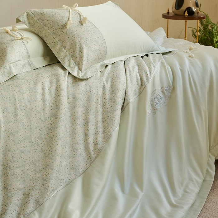 91家纺网 家纺一手货源 找家纺 诗黛尔 2026春夏新款云朵棉梦屿花田系列四件套 梦屿花田-香草绿