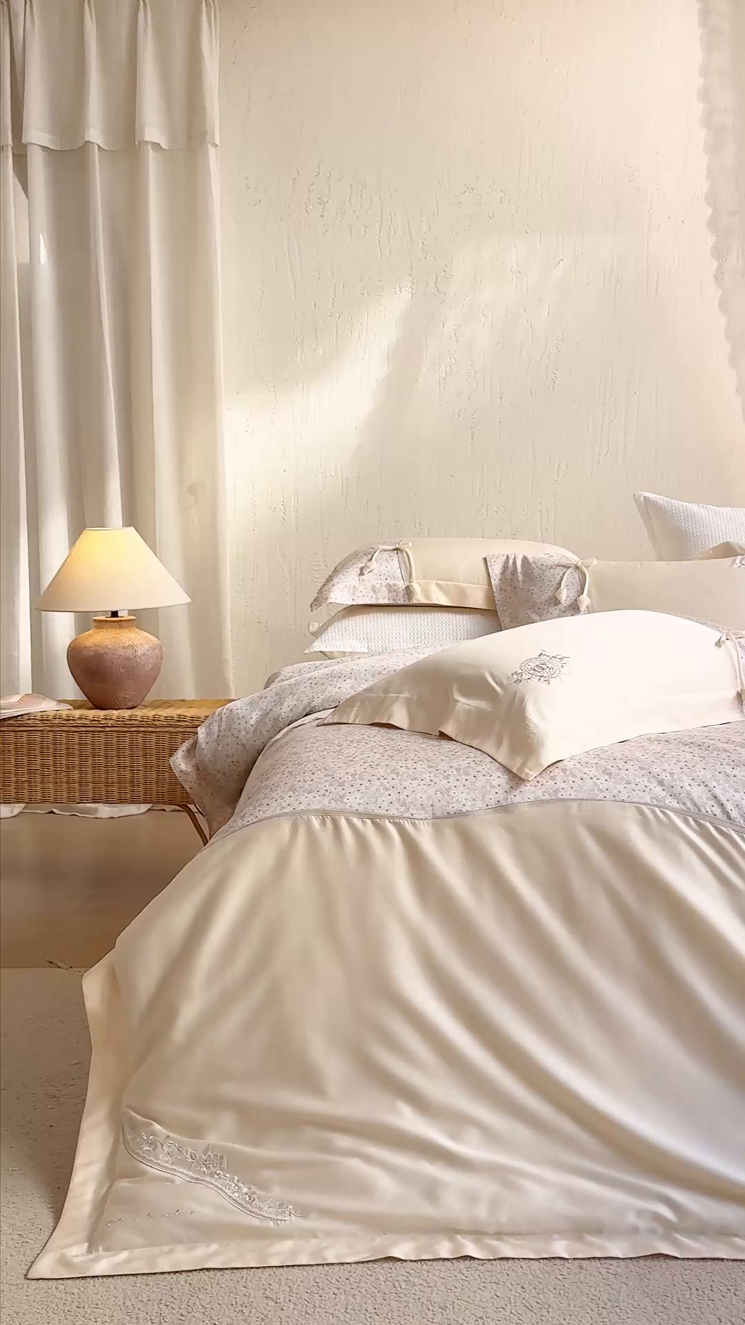 91家纺网 家纺一手货源 找家纺 诗黛尔 2026春夏新款云朵棉梦屿花田系列四件套 梦屿花田-浅米金