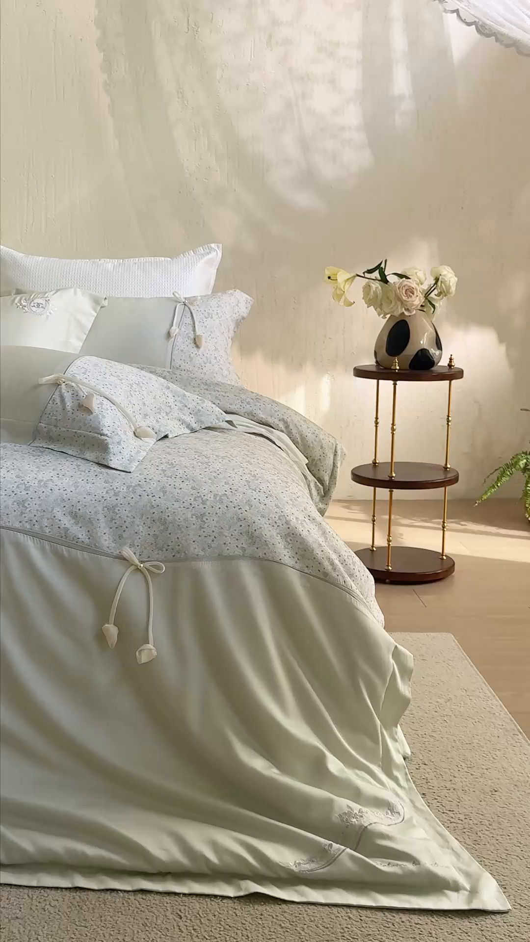 91家纺网 家纺一手货源 找家纺 诗黛尔 2026春夏新款云朵棉梦屿花田系列四件套 梦屿花田-香草绿