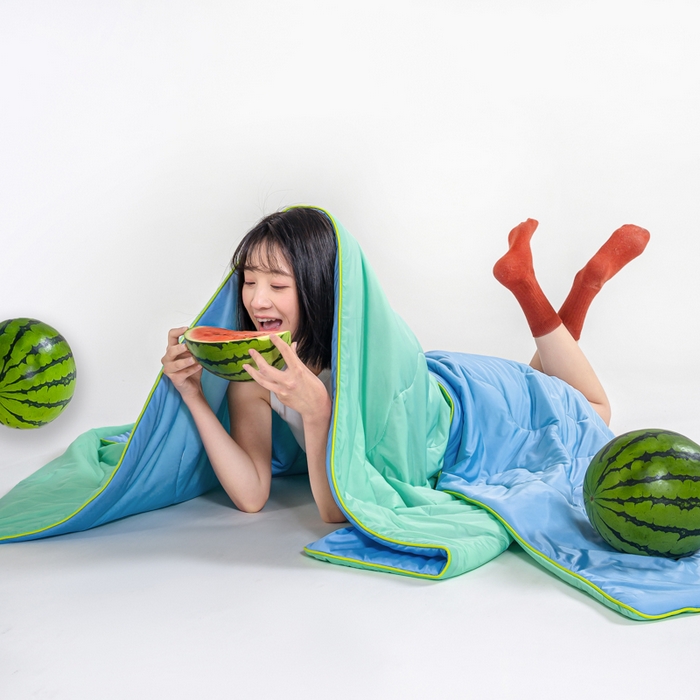 91家纺网 家纺一手货源 找家纺 爱彼家纺 2026春夏新款A类氨纶凉感丝西瓜大豆瓜瓜被夏被夏凉被空调被-系列二 瓜瓜被-蜜瓜绿