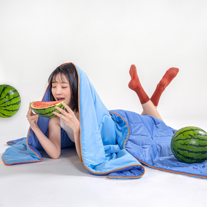 91家纺网 家纺一手货源 找家纺 爱彼家纺 2026春夏新款A类氨纶凉感丝西瓜大豆瓜瓜被夏被夏凉被空调被-系列二 瓜瓜被-天空蓝