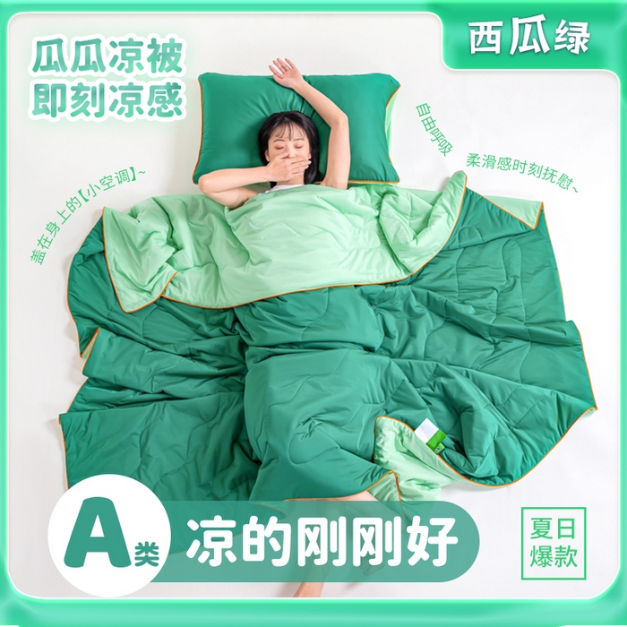 爱彼家纺 2026春夏新款A类氨纶凉感丝西瓜大豆瓜瓜被夏被夏凉被空调被-系列二 瓜瓜被-西瓜绿
