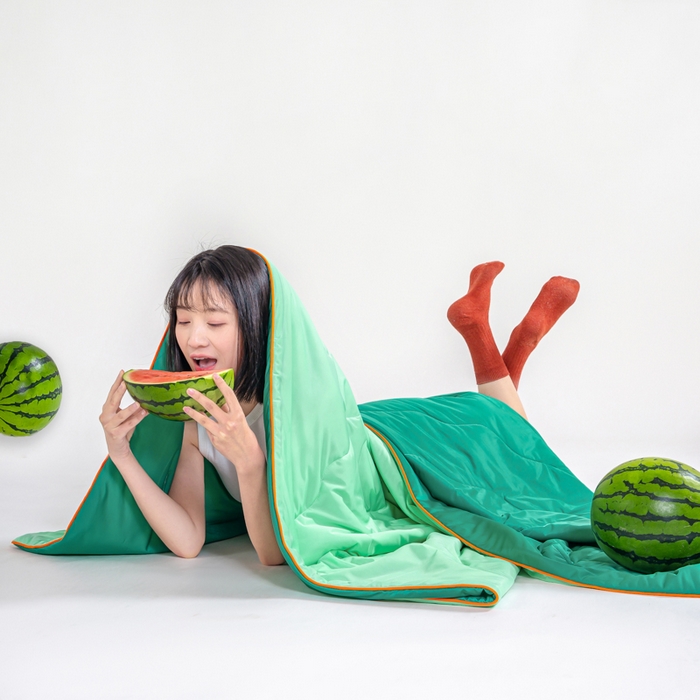 91家纺网 家纺一手货源 找家纺 爱彼家纺 2026春夏新款A类氨纶凉感丝西瓜大豆瓜瓜被夏被夏凉被空调被-系列二 瓜瓜被-西瓜绿