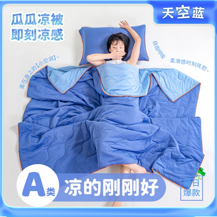 爱彼家纺 2026春夏新款A类氨纶凉感丝西瓜大豆瓜瓜被夏被夏凉被空调被-系列二 瓜瓜被-天空蓝