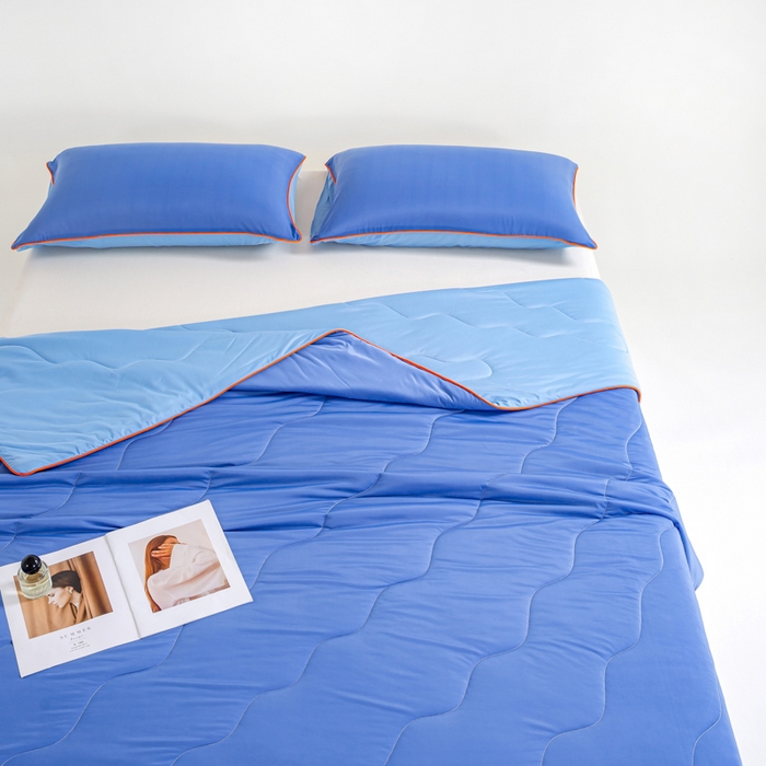 91家纺网 家纺一手货源 找家纺 爱彼家纺 2026春夏新款A类氨纶凉感丝西瓜大豆瓜瓜被夏被夏凉被空调被-系列二 瓜瓜被-天空蓝