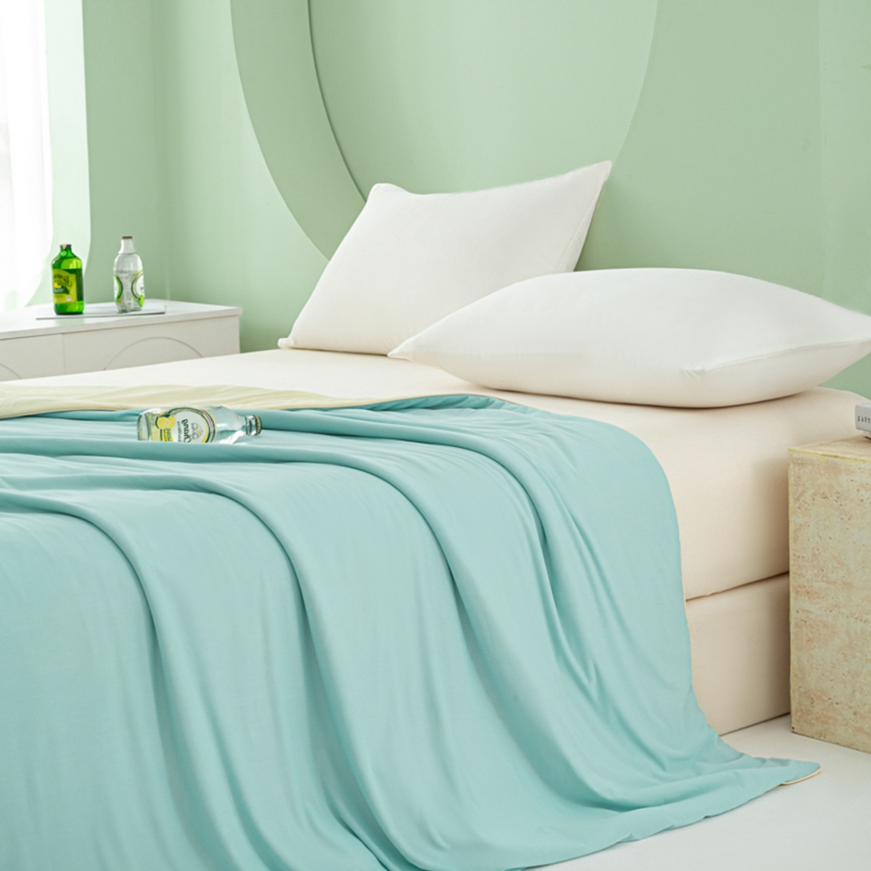 91家纺网 家纺一手货源 找家纺 爱彼家纺 2026夏季新款薄荷冰香凉感丝夏被夏凉被空调被-薄荷系列一 薄荷蓝