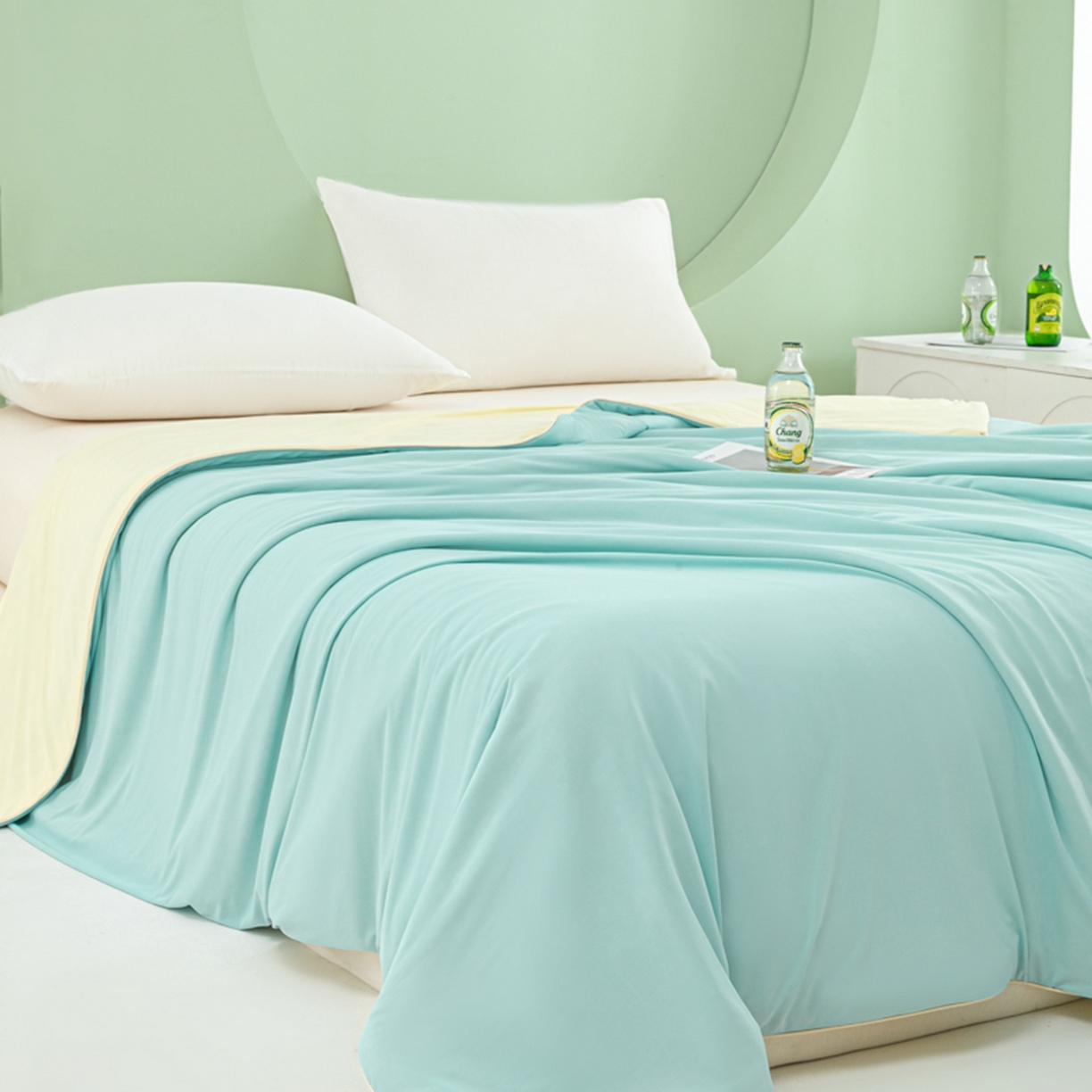 91家纺网 家纺一手货源 找家纺 爱彼家纺 2026夏季新款薄荷冰香凉感丝夏被夏凉被空调被-薄荷系列一 薄荷蓝