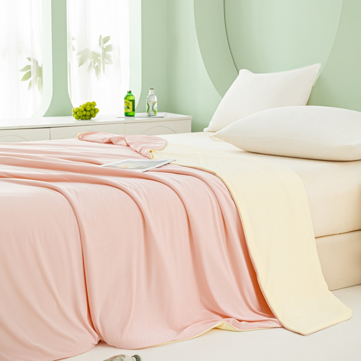 91家纺网 家纺一手货源 找家纺 爱彼家纺 2026夏季新款薄荷冰香凉感丝夏被夏凉被空调被-薄荷系列一 薄荷粉