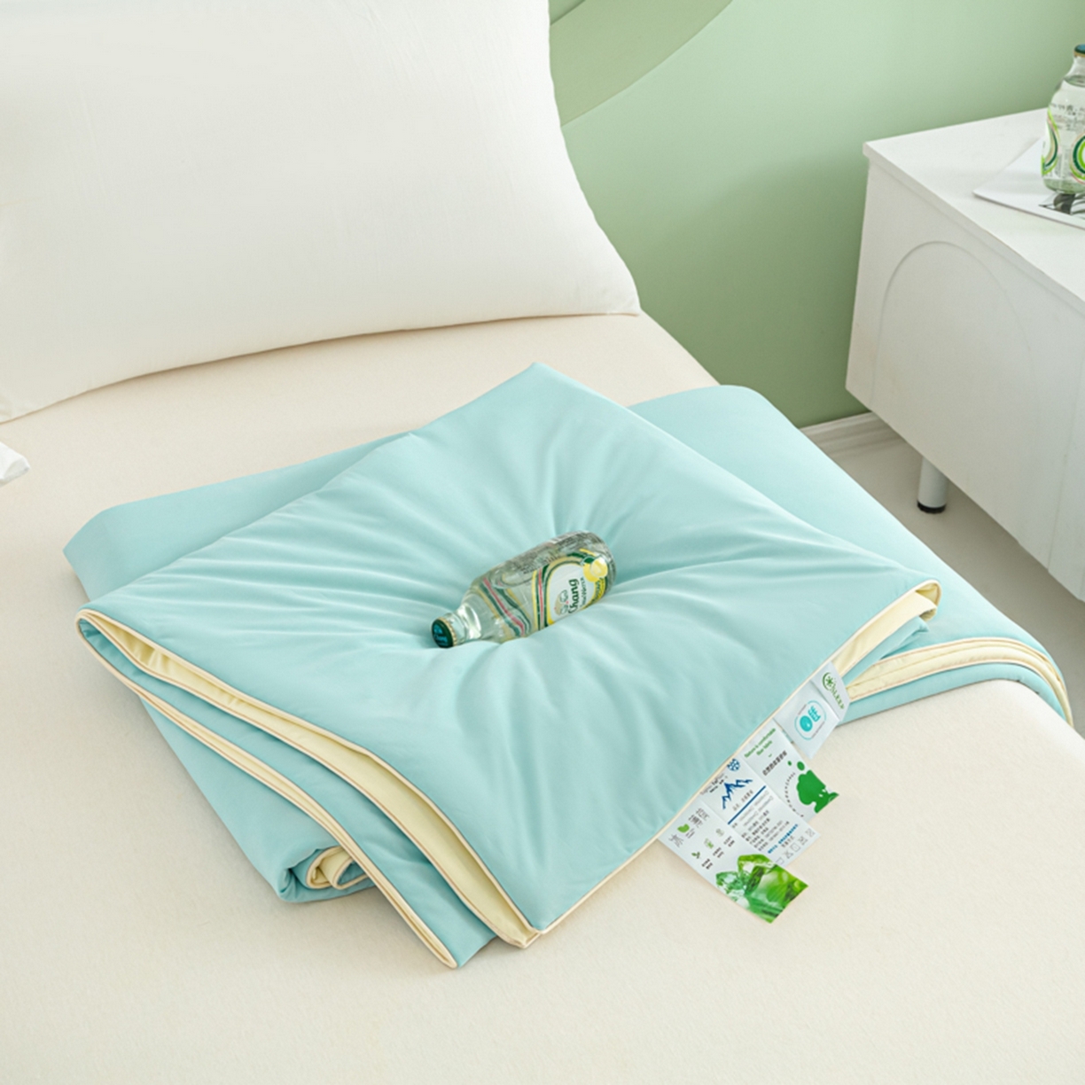 91家纺网 家纺一手货源 找家纺 爱彼家纺 2026夏季新款薄荷冰香凉感丝夏被夏凉被空调被-薄荷系列一 薄荷蓝