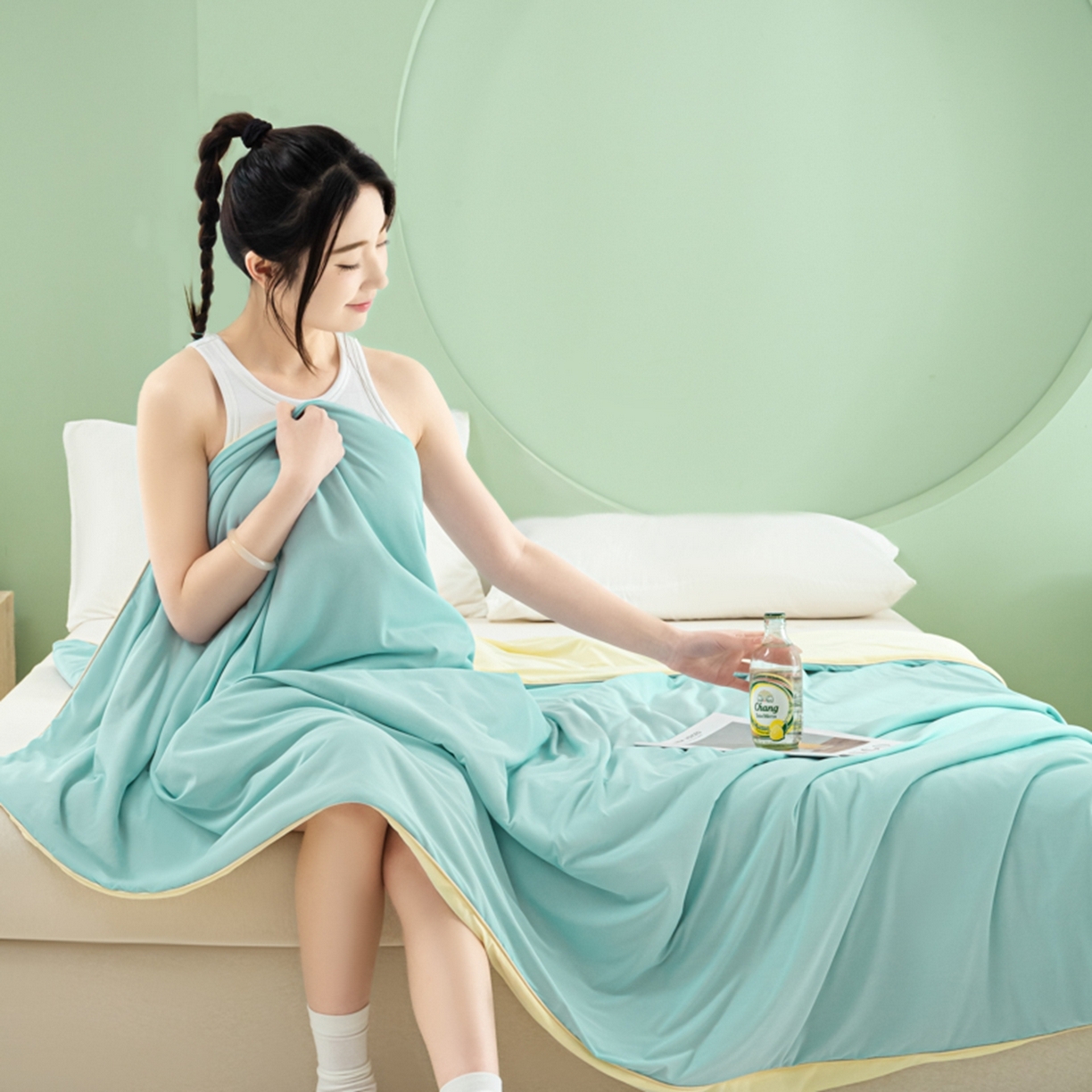 91家纺网 家纺一手货源 找家纺 爱彼家纺 2026夏季新款薄荷冰香凉感丝夏被夏凉被空调被-薄荷系列一 薄荷蓝