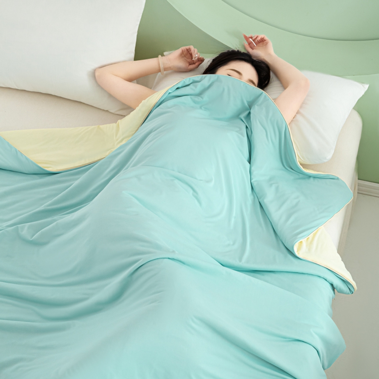 91家纺网 家纺一手货源 找家纺 爱彼家纺 2026夏季新款薄荷冰香凉感丝夏被夏凉被空调被-薄荷系列一 薄荷蓝
