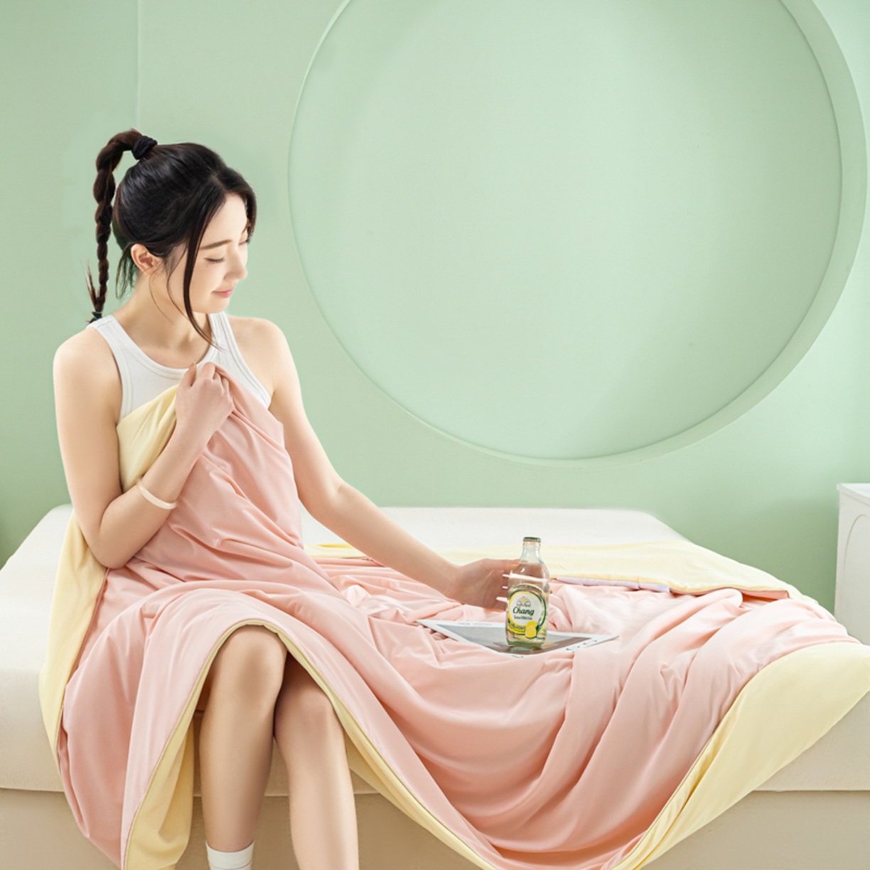 91家纺网 家纺一手货源 找家纺 爱彼家纺 2026夏季新款薄荷冰香凉感丝夏被夏凉被空调被-薄荷系列一 薄荷粉