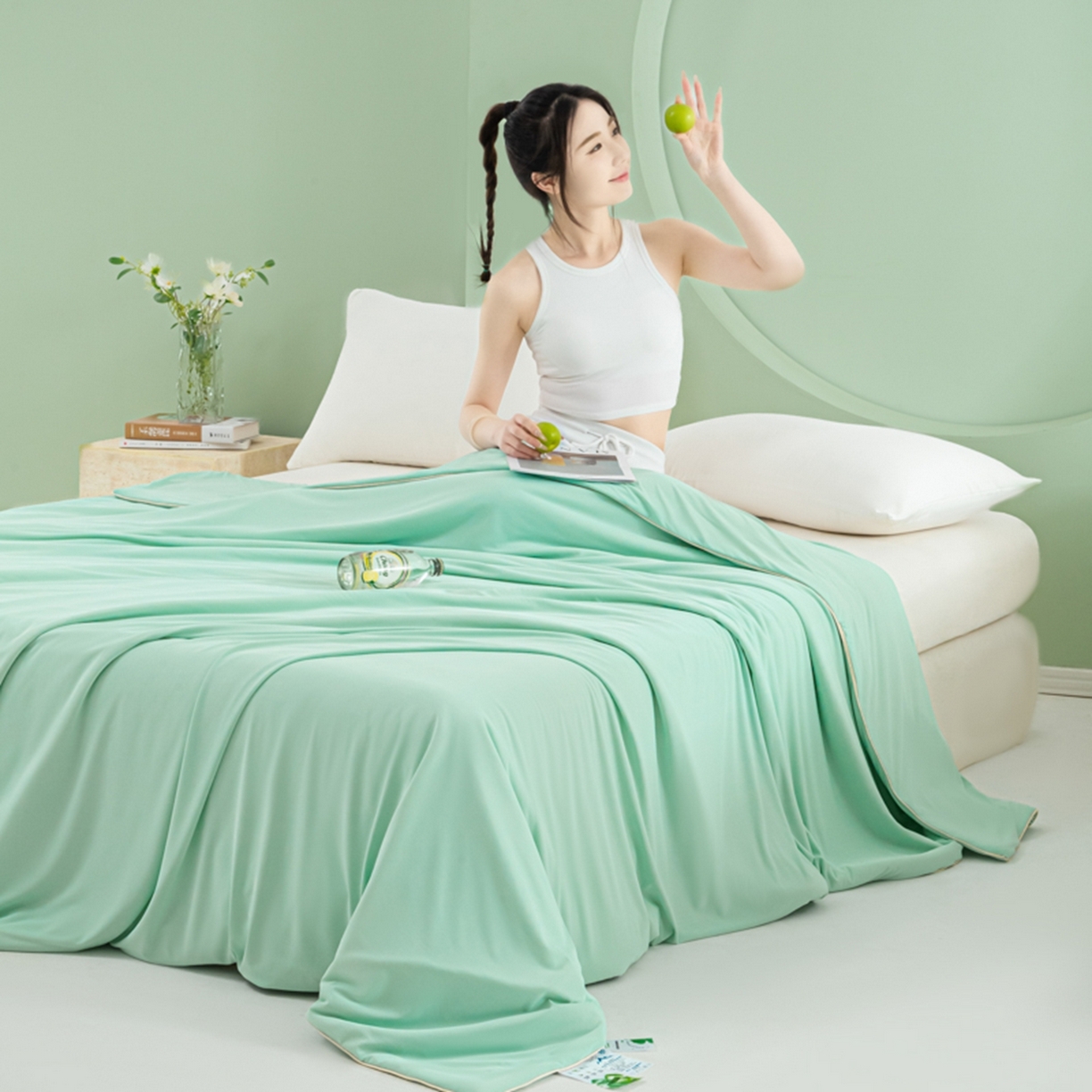 91家纺网 家纺一手货源 找家纺 爱彼家纺 2026夏季新款薄荷冰香凉感丝夏被夏凉被空调被-薄荷系列一 薄荷绿