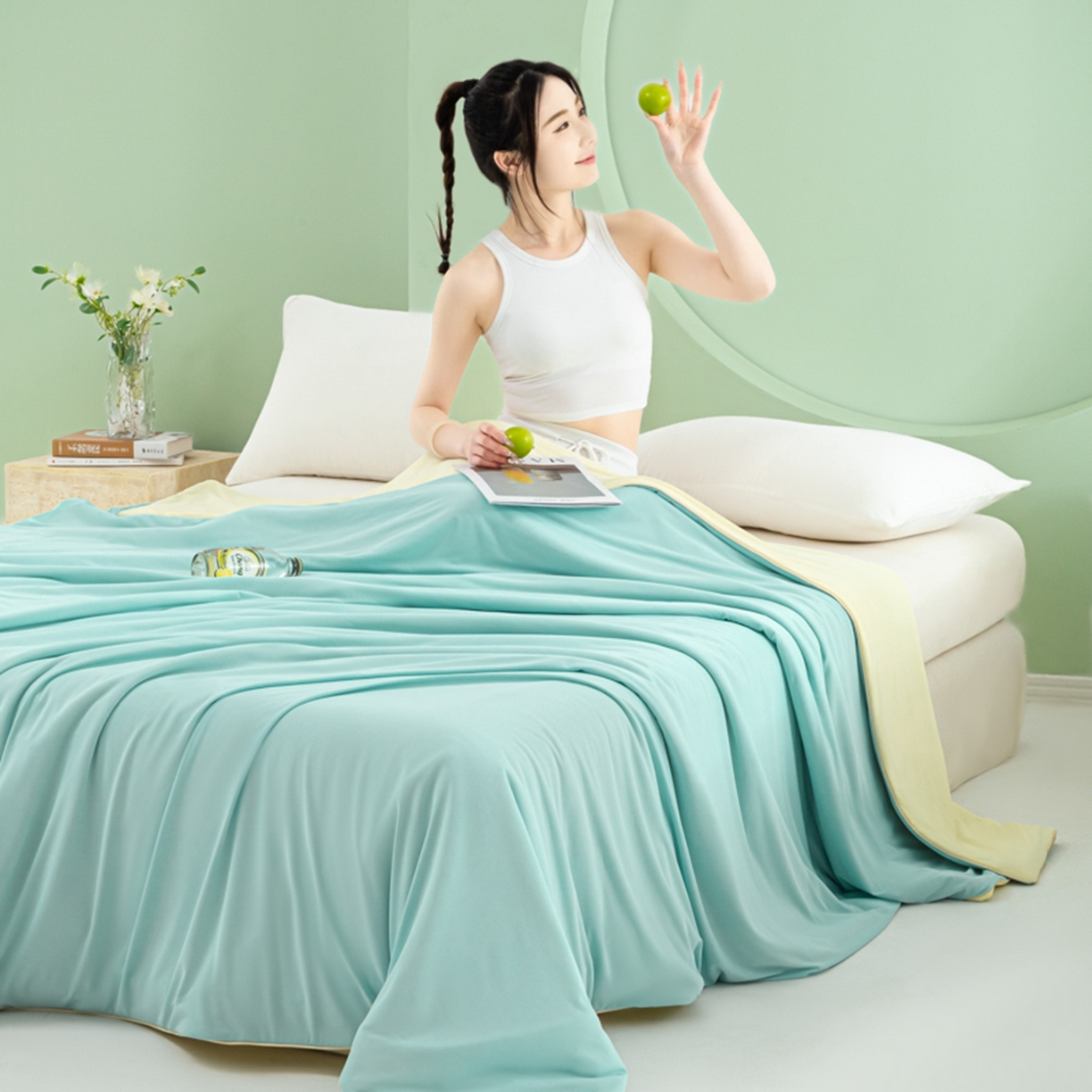 91家纺网 家纺一手货源 找家纺 爱彼家纺 2026夏季新款薄荷冰香凉感丝夏被夏凉被空调被-薄荷系列一 薄荷蓝