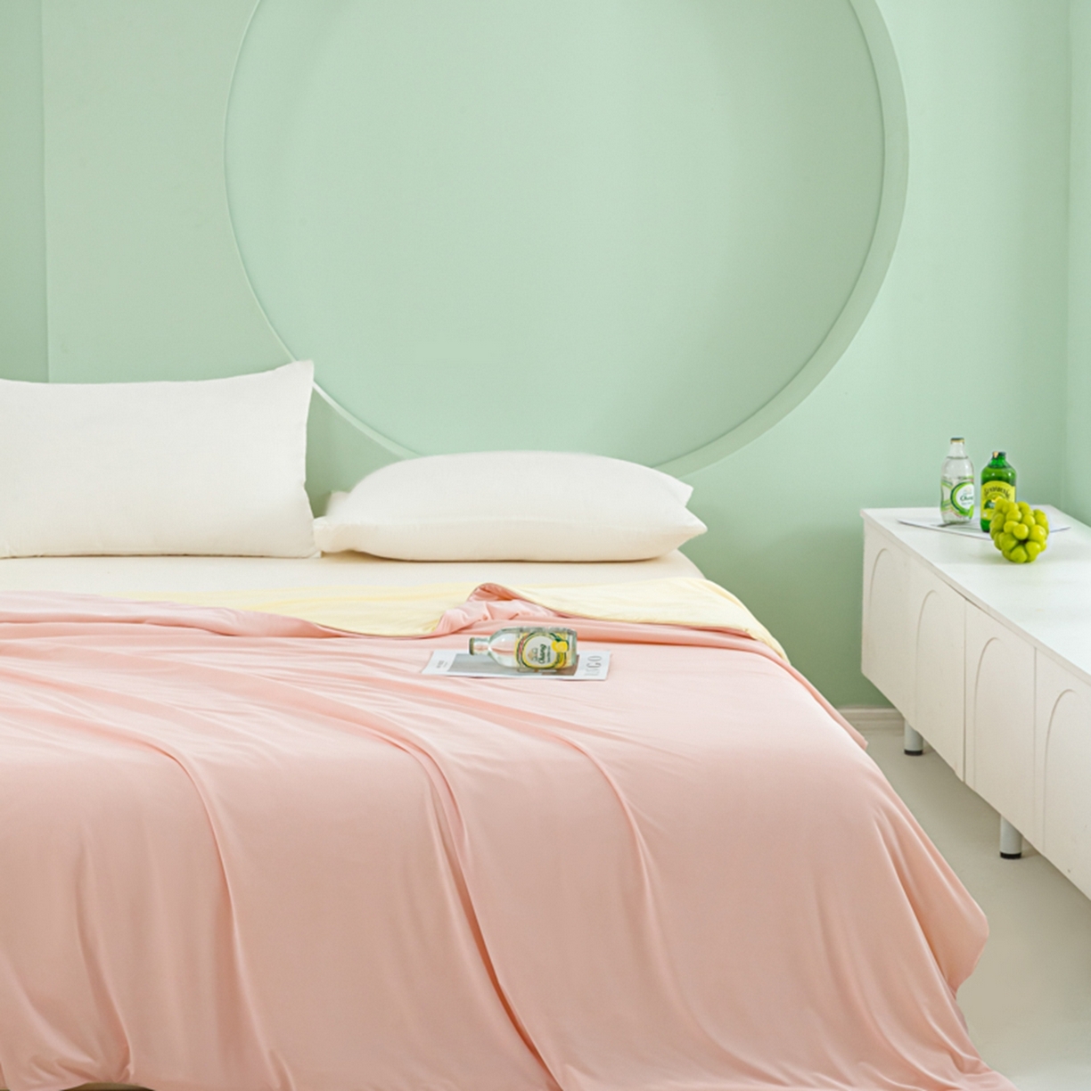 91家纺网 家纺一手货源 找家纺 爱彼家纺 2026夏季新款薄荷冰香凉感丝夏被夏凉被空调被-薄荷系列一 薄荷粉