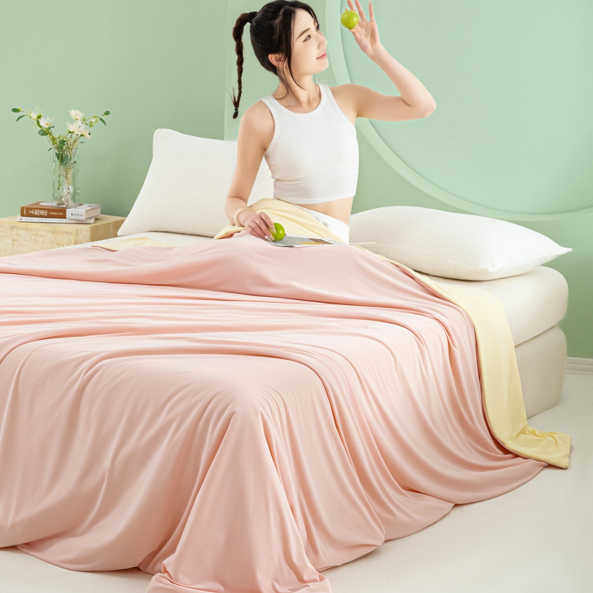 91家纺网 家纺一手货源 找家纺 爱彼家纺 2026夏季新款薄荷冰香凉感丝夏被夏凉被空调被-薄荷系列一 薄荷粉