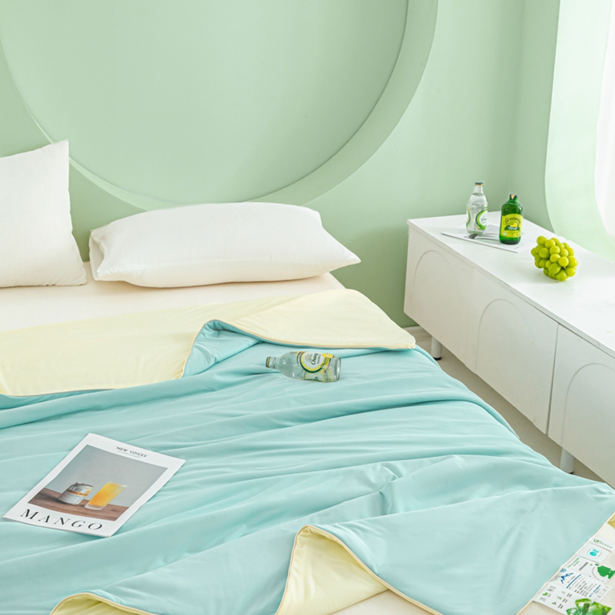 91家纺网 家纺一手货源 找家纺 爱彼家纺 2026夏季新款薄荷冰香凉感丝夏被夏凉被空调被-薄荷系列一 薄荷蓝