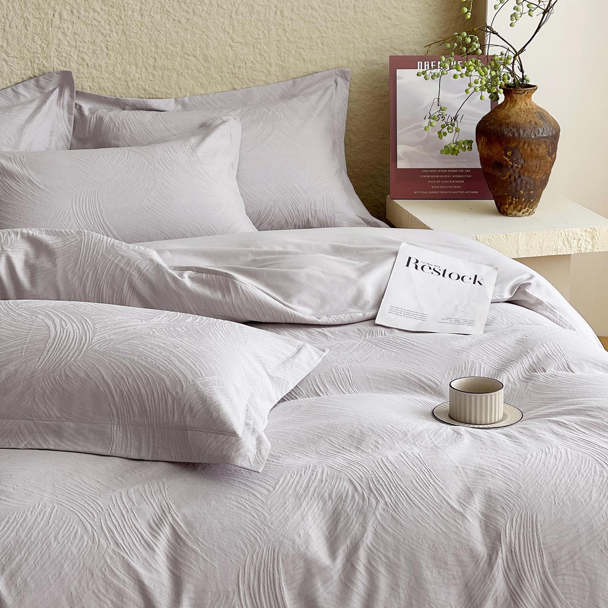 91家纺网 家纺一手货源 找家纺 帅露家纺 2026新款A类全棉纯棉亮面浮雕提花四件套 布兰卡-银灰