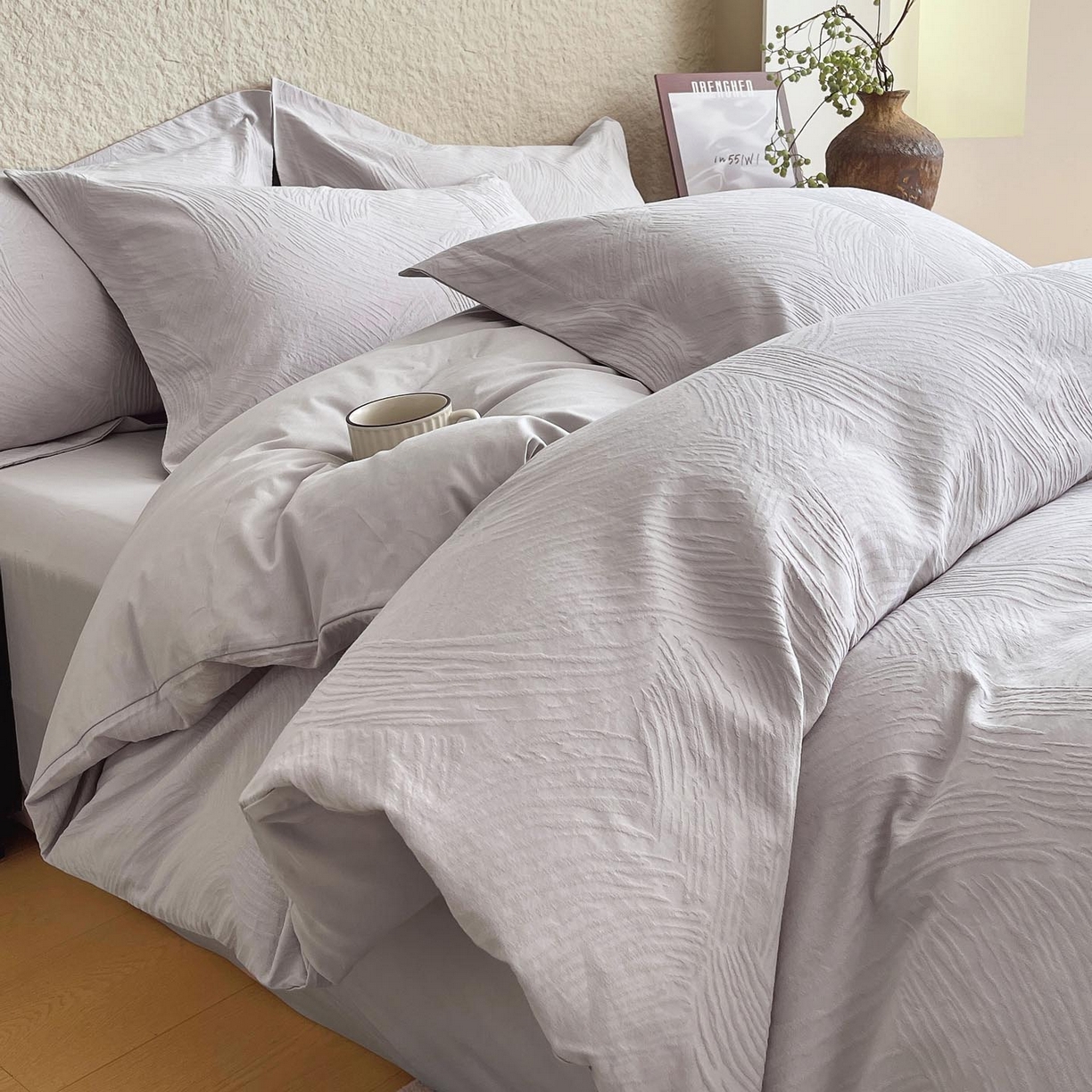 91家纺网 家纺一手货源 找家纺 帅露家纺 2026新款A类全棉纯棉亮面浮雕提花四件套 布兰卡-银灰